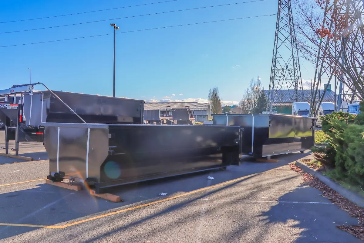 Roll-off dumpster ready for waste disposal at job site for Yard Waste Dumpster Rental in Lucerne Valley